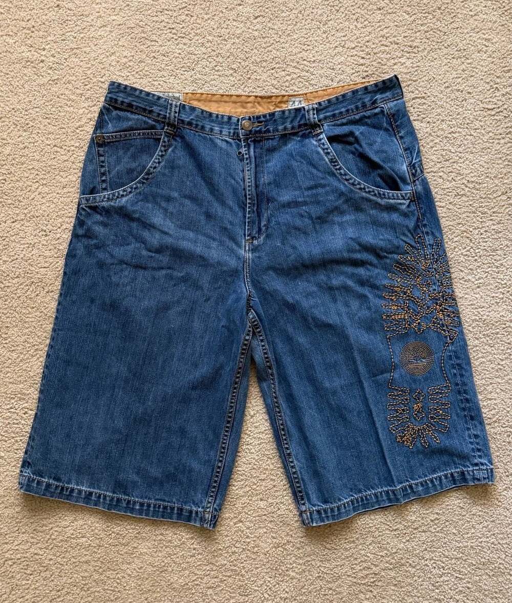 Vintage Timberland Authentic Embroidered Denim Jorts Size 44